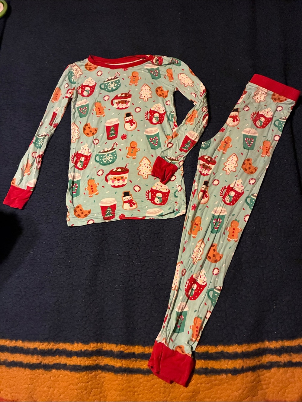 Little Sleepies Mint Green Holiday Pajama Set with Red Trim